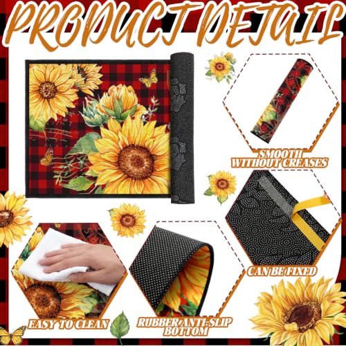 Fourluoo 3 Pcs Sunflower Kitchen Rugs and Mats Set Red Black Buffalo Plaid - color: Red Black Buffalo Plaid