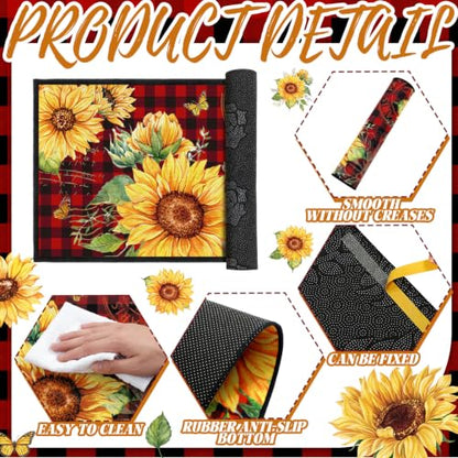 Fourluoo 3 Pcs Sunflower Kitchen Rugs and Mats Set Red Black Buffalo Plaid - color: Red Black Buffalo Plaid