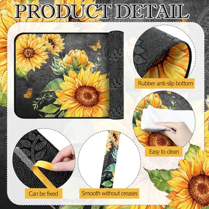 Fourluoo 3 Pcs Sunflower Kitchen Rugs and Mats Decor Set Black Sunflower - color: Sunflower