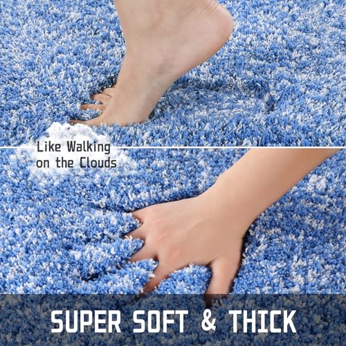 Yimobra Blue&White Bathroom Rugs Non Slip Washable 24x17,Small Bath Mat - color: Blue and White, size: 17" X 24"