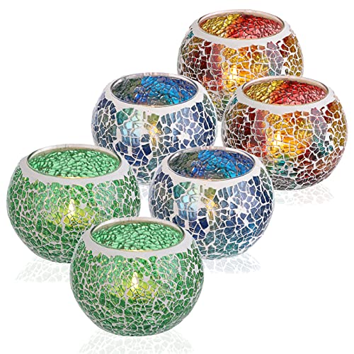 OwnMy 6PCS Mosaic Glass Tea Light Holders Round Bowl Votive Candle Holders - color: Multicolor Set