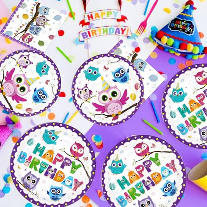 Grencian 96Pcs Owl Birthday Party Decorations for Boys Girls, Serves 24 - style: Owl Birthday Kit