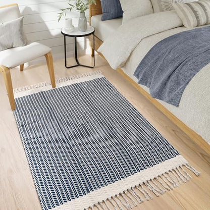 Lahome Boho Bathroom Rugs, 3x5 Washable Area Rug for Kitchen Bedroom Entry - color: Navy Blue, size: 3' x 5' (Rectangular)