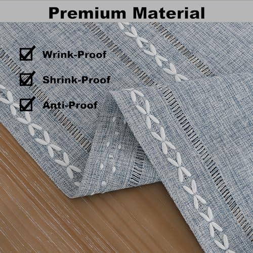 Gernaice 2PCS Boho Table Runner, Rustic Cotton Linen Farmhouse Table Runners for Dresser End Coffee Table Home Decor, 24" L X 13" W Blue - size: 2PCS 13" X 24", style: Hemstitched Blue