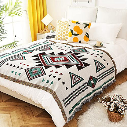 Homesy Aztec Throw Blanket Native Southwestern Bed Blankets 51"x63" White - color: White, size: 51"x63"