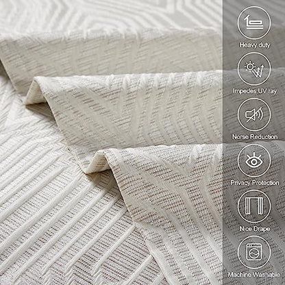 Beige and Silvery 100% Blackout Geometric Pattern Curtains,52 Inch Wide 96 Inches Long 2 Panels, Thermal Insulated Noise Reducing Anti-Rust Grommet Drapes for Bedroom Living Room, Cream - color: Beige and Silvery, size: 52"W x 96"L (Pack of 2)
