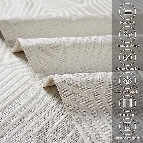Beige and Silvery 100% Blackout Jacquard Geometric Pattern Curtains,52 Inch Wide 63 Inches Long 2 Panels, Thermal Insulated Noise Reducing Anti-Rust Grommet Drapes for Bedroom Living Room, Cream - color: Beige and Silvery, size: 52"W x 63"L (Pack of 2)