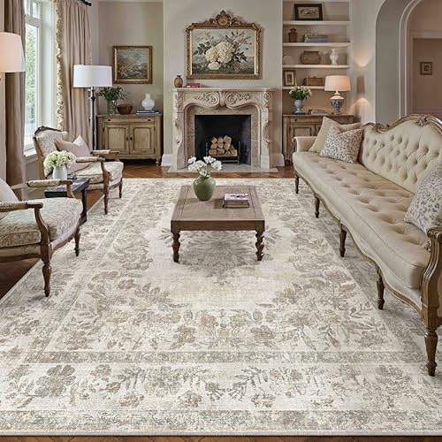 PureCozy 10x12 Washable Area Rug Living Room Cream Beige Vintage Carpet - color: Vintage Beige/Cream, size: 10' x 12' (Rectangular)