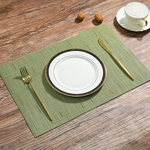 SHACOS Placemats Set of 4 Woven Vinyl Place Mats for Dining Table Wipe Clean Non Slip Table Mats (4, Olive Green) - color: Olive Green, size: Set of 4