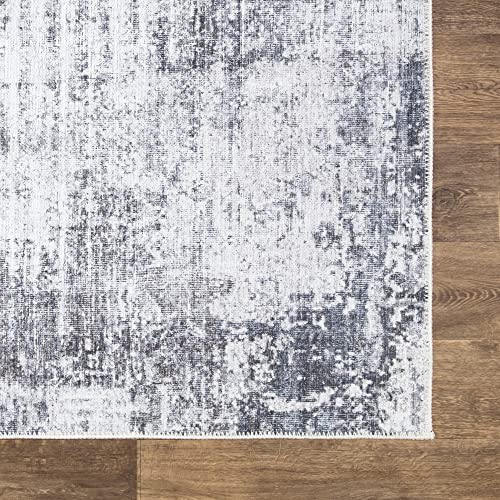 Bloom Rugs Washable Non-Slip 7 ft Runner - Gray/Charcoal/Blue Modern Abstract Runner for Entryway, Hallway, Bathroom, and Kitchen - Exact Size: 2.5' x 7' - color: Gray / Charcoal / Blue, size: 2'6" x 7' (Runner)