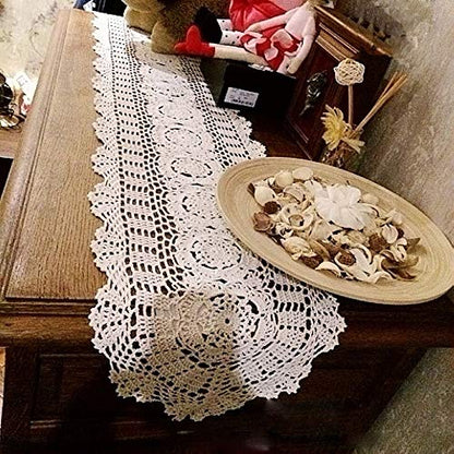 KEPSWET Cotton Handmade Crochet Lace Table Runner Olive Green 12x36 Inch - color: Olive Green, size: 12"x36"