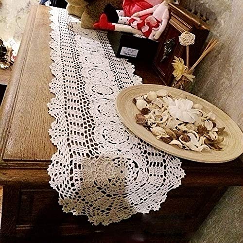 KEPSWET Cotton Handmade Crochet Lace Oval Table Runner Black 12x60 Inch - color: Black, size: 12"x60"