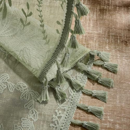 Kotile Sage Green Sheer Curtains 54 Inch Length, Boho Lace Kitchen Panels - color: Sage Green, size: 52"W x 54"L (Pack of 2)