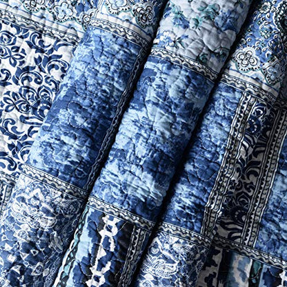 NEWLAKE Quilted Throw Blanket for Bed Couch Sofa, Blue Classic Bohemian, 60X78 Inch - color: Blue