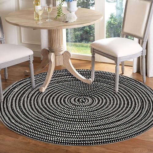 Hand Woven Round Area Rugs Living Room Bedroom Study Computer Chair Cushion Base Mat Round Carpet Lifts Basket Swivel Chair Pad Coffee Table Rug(2' Round, Black/White) - color: Black/White, size: 2' Round