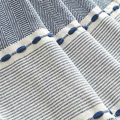 Lush Decor Herringbone Stripe Woven Tassel Yarn Dyed Cotton Tassel Throw Blanket 50" W x 60" L Navy & White - Striped Throw Blankets - Blue Couch Blanket - color: Herringbone Stripe Navy