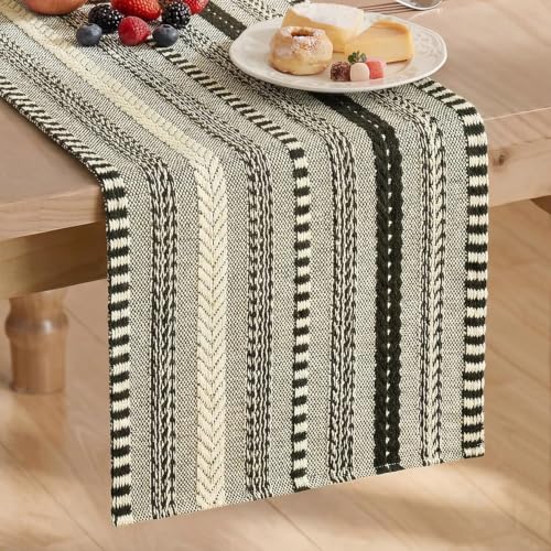 Artoid Mode Black Farmhouse Stripe Braided Table Runner 12x72 Inch - color: Black, size: 12" x 72", Table Runner