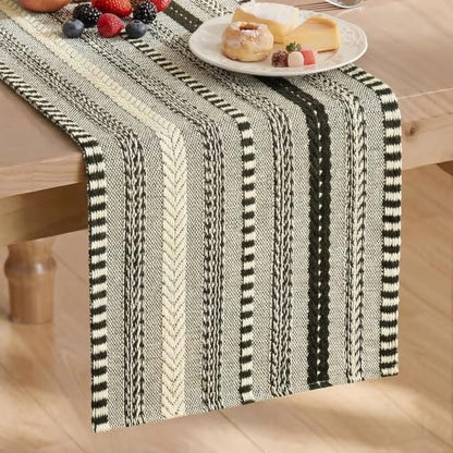 Artoid Mode Black Farmhouse Stripe Braided Table Runner 12x72 Inch - color: Black, size: 12" x 72", Table Runner