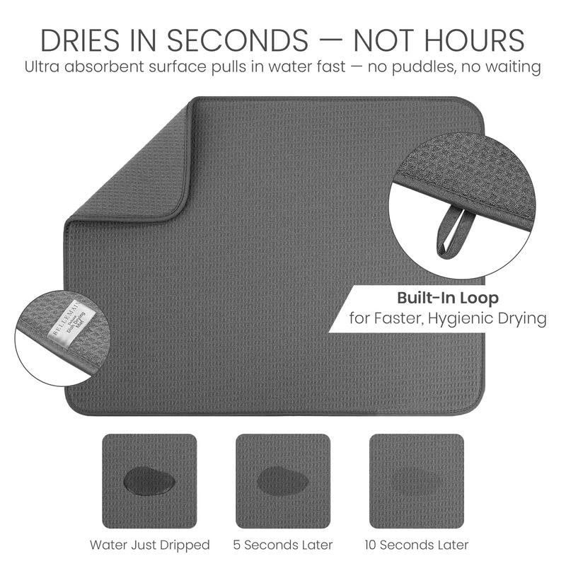 Bellemain Dish Drying Mat, Drying Matt Kitchen Counter, 17 x 24 Inch, Grey - color: Dark Gray, size: 17" x 24"
