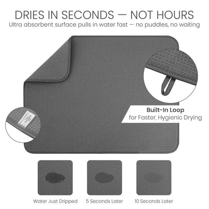 Bellemain Dish Drying Mat, Drying Matt Kitchen Counter, 17 x 24 Inch, Grey - color: Dark Gray, size: 17" x 24"