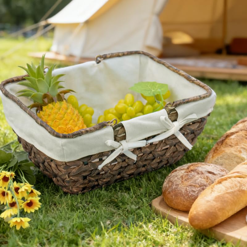 GYASVWU Wicker Picnic Baskets with Handles, Water Hyacinth Basket for Picnic, Wicker Storage Basket for Bread/Flowers/Gift/Wedding/Camping/Farmhouse (Brown) - color: Brown
