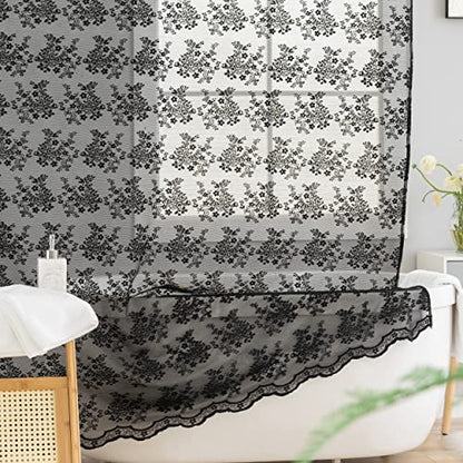 TUDECO Black Lace Shower Curtain with Valance, Gothic Style, 72 x 72 Inch - color: Black, size: 72"W x 72"L (Pack of 1)