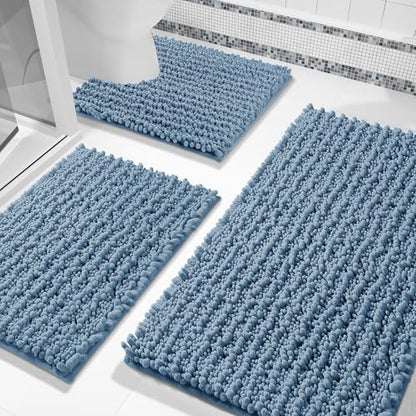 Yimobra Bathroom Rug Set 3 Piece, Super Absorbent Bath Mat Set, Denim Blue - color: Denim Blue, size: 24"x20" + 30"x20"+ 44"x24"