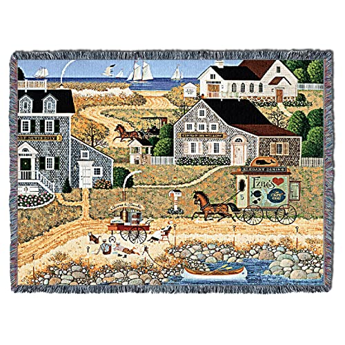 Pure Country Weavers Salty Witch Bay Blanket by Charles Wysocki - Early America Coastal Ocean Beach Gift Tapestry Throw Woven from Cotton - Made in the USA (72x54) - color: Salty Witch Bay
