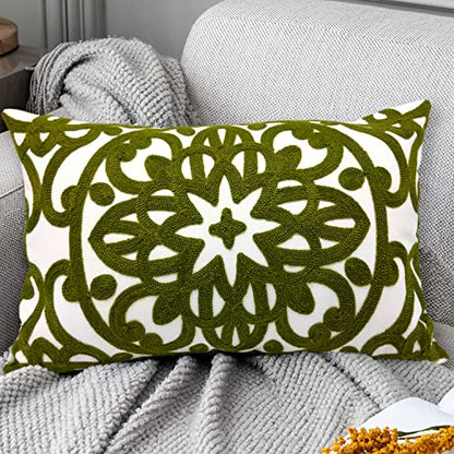 Alysheer Embroidered Lumbar Throw Pillow Cover 12"x 20", 1pc Olive Green - color: Olive Green, size: 20" x 12" (Pack of 1)