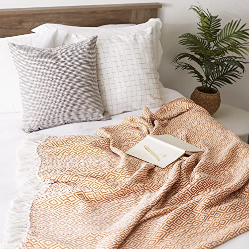 DII Rustic Farmhouse Double Diamond Woven Throw, 50x60, Pumpkin Spice - color: Pumpkin Spice, size: 50x60"
