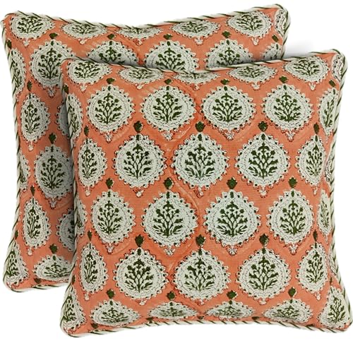 ATOSII Cotton Blockprint Throw Pillow Cover, Kari, Set of 2, 18 X 18 - color: Kari, size: 18" x 18" (Pack of 2)