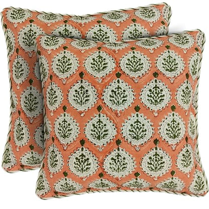 ATOSII Cotton Blockprint Throw Pillow Cover, Kari, Set of 2, 18 X 18 - color: Kari, size: 18" x 18" (Pack of 2)