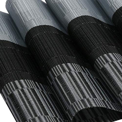 SHACOS Woven Vinyl Placemats for Dining Table Set of 6 Non Slip PVC Bamboo Basket Weave Table Place Mats (6, Ombre Black Gray) - color: Ombre Black Gray, size: Set of 6