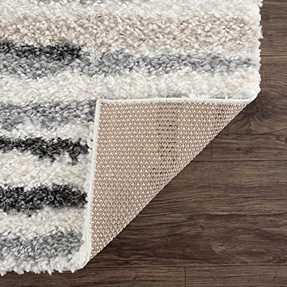 Hauteloom Lux Shag - Moroccan Farmhouse Hallway Entryway Kitchen Shaggy Runner Rug - Bohemian Shag - Plush High Pile - Southwestern Boho Soft Carpet - Tribal Aztec - Grey, Beige - 2'7" x 7'3" - color: Cream, Beige, Gray / Zoya, size: 2'7" x 7'3" (Runner)