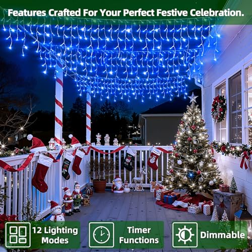 1620 LED 164FT Christmas Lights,360 Drops Icicle Lights with 12 Modes - color: Blue, size: 1620LED 164 FT with 360 Drops