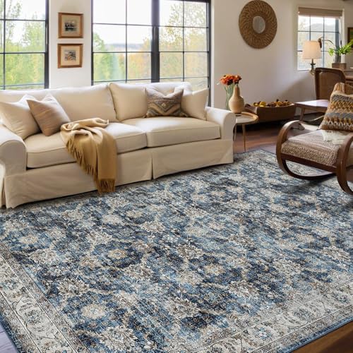 GarveeHome Vintage Rug 3x5 Floral Print Area Rug for Living Room Washable Non Slip Farmhouse Distressed Indoor Carpet Foldable Low Pile Soft Accent Throw Rug for Bedroom Home Nursery, Blue - color: Blue, size: 3' x 5' (Rectangular)