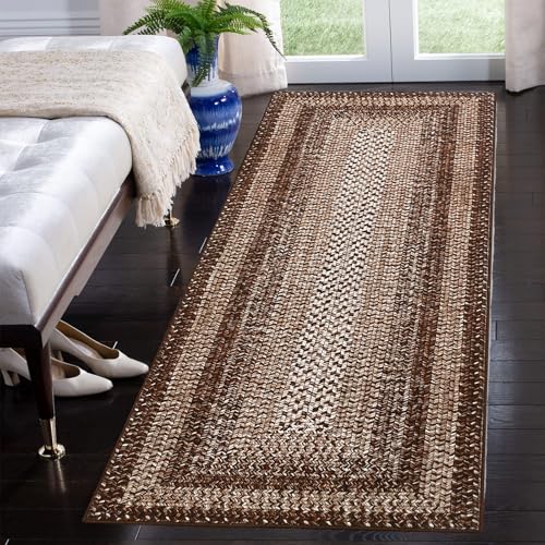 RUGSREAL 2x6 Runner Rug Braided Print Hallway Area Rugs Machine Washable - color: Brown, size: 2' x 6' (Runner)