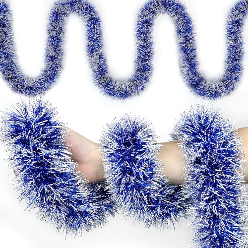 50FT Blue Christmas Tinsel Garland Christmas Tree Decoration - color: Blue White