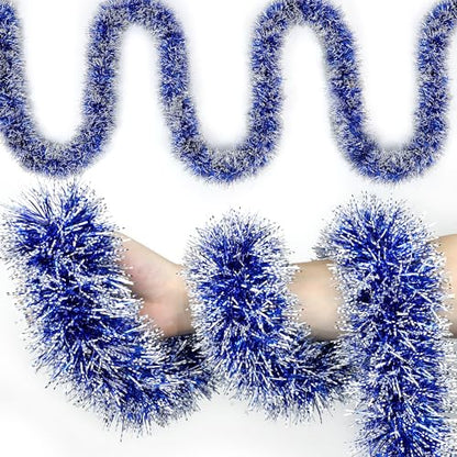 50FT Blue Christmas Tinsel Garland Christmas Tree Decoration - color: Blue White