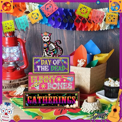 Britimes Halloween Tiered Tray Decor Set, 4 Pack, Wooden Table Sign - style: Day of The Dead