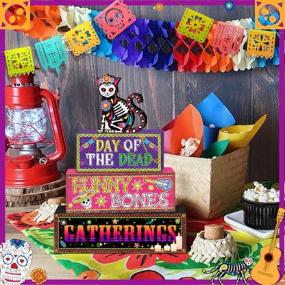 Britimes Halloween Tiered Tray Decor Set, 4 Pack, Wooden Table Sign - style: Day of The Dead