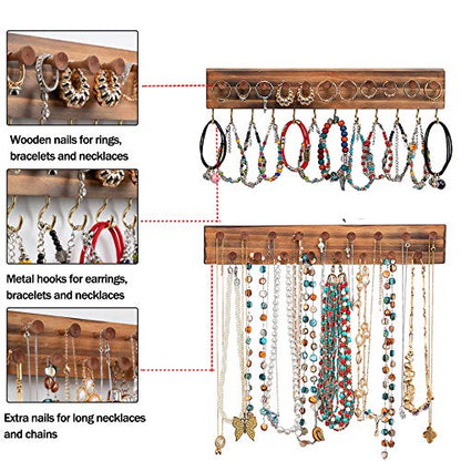 3Pcs Wood Earring Organizer,Wall Jewelry Organizer,Jewelry Storage - color: Brown+Black