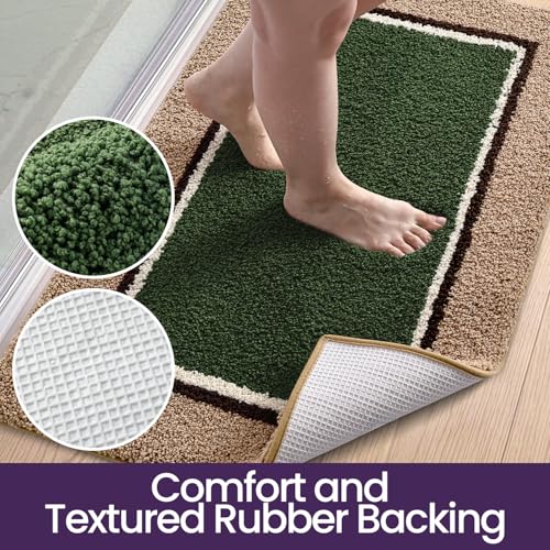DEXI Bathroom Rugs 24x16, Soft Absorbent Bath Mat, Beige and Green - color: Beige and Green, size: 24" X 16" (Rectangular)