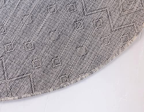 Unique Loom Outdoor Trellis Collection Area Rug - Tribal Trellis (3' 3" Round, Gray/ Black) - color: Gray/Black, size: 3'3" (Round)
