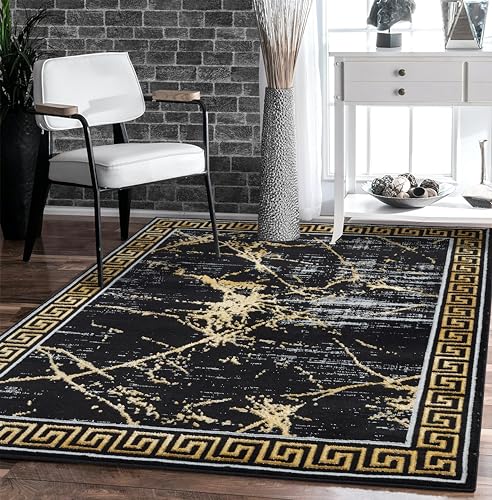 GLORY RUGS Area Rugs Marble 4x5 Black Gold Carpet Modern Abstract Rug Living Room Dining Bedroom Rug - color: Black, size: 4' x 5' (Rectangular)