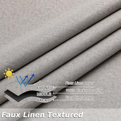 THOOO 100% Blackout Curtains Natural Linen Textured Blackout Curtains 63 Inch Length for Bedroom Living Room Nursery, Farmhouse Thermal Insulated Grommet Curtains Room Darkening 2 Panels,Linen - color: Linen, size: 52"W x 63"L (Pack of 2)