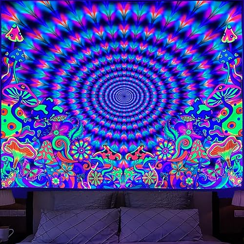 Jhdstore Blacklight Mushroom Tapestry, Glow In The Dark Tapestry Black Light Posters for Bedroom UV Reactive Mushroom Wall Tapestries Wall Hanging for Bedroom Dorm Decor(90"x71") - color: BL Mushroom Wave, size: 90"L x 71"W