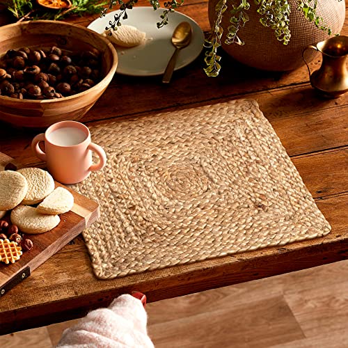Savi Home Jute Braided Placemats Set of 4 Reversible Natural 13 Inch Square - size: 13" Square