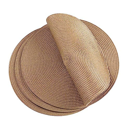 Round Placemats, Crossweave Heat Resistant Classic Woven Round Place Mats Diameter 13.5 inch for Kitchen Table Set of 6 (Brown) - color: Brown
