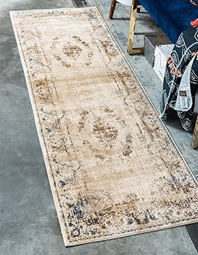 Unique Loom Chateau Collection Area Rug - Lincoln (3' 1" x 13' 1" Runner Blue Cream/Brown) - color: Beige/Light Brown, size: 3'1" x 13'1" (Runner)